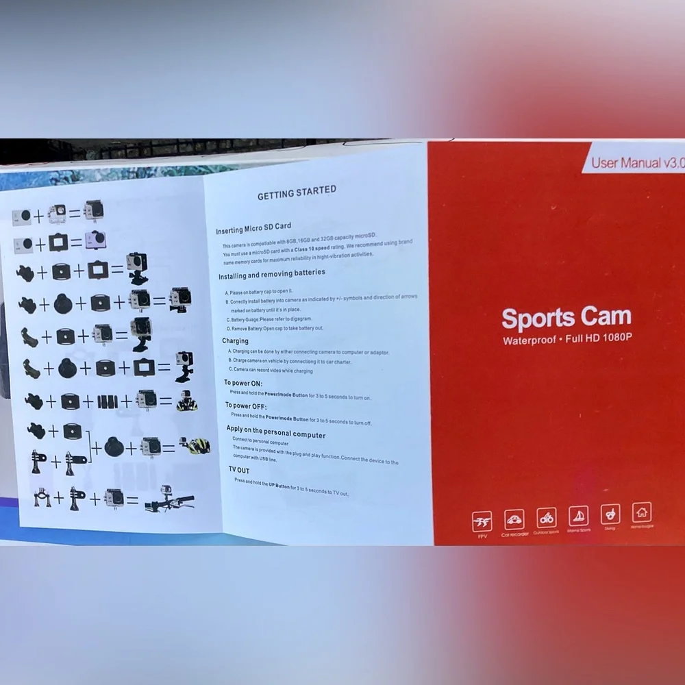 NIB! Sports Cam Mounts 1080p Waterproof Housing Variety of Mounts